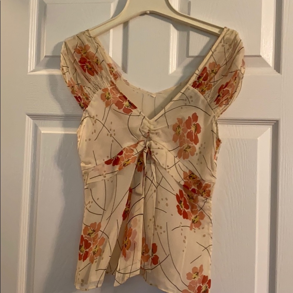 100% Silk Sheer Flower front Bow Blouse